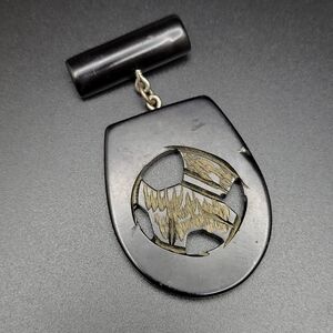 Vintage Ebonised Wood Drop Brooch — Pierced Teardrop Pendant, Victorian Mourning